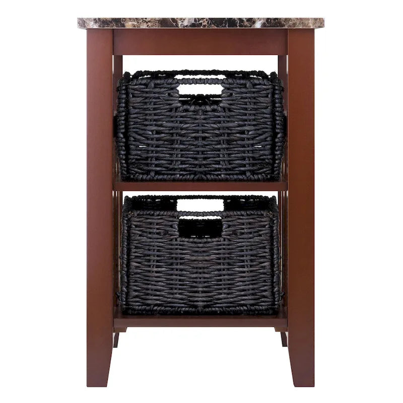 Table d'appoint avec plateau imitation marbre et 2 paniers