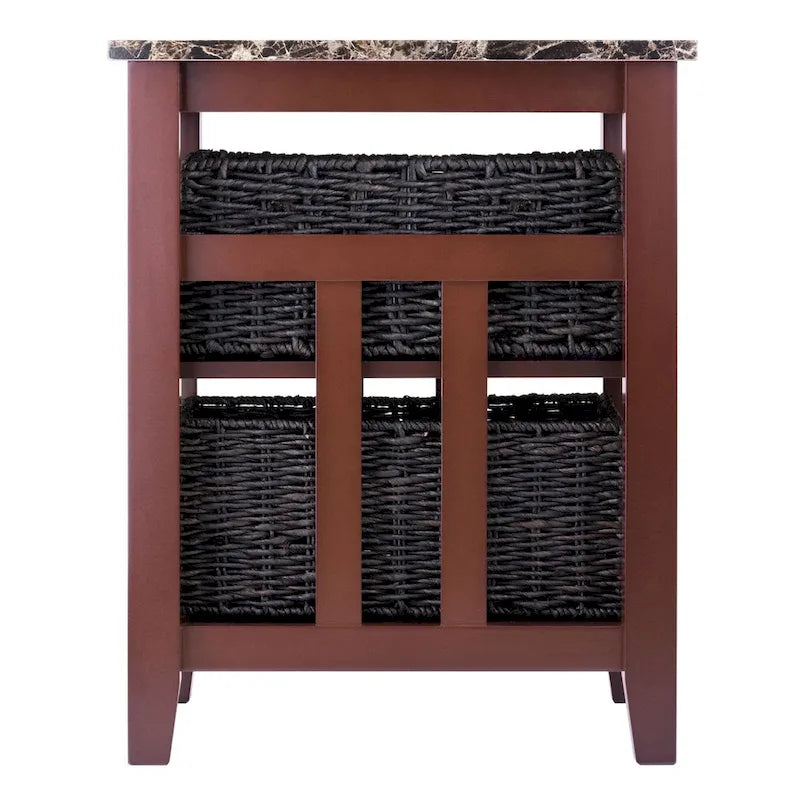 Table d'appoint avec plateau imitation marbre et 2 paniers