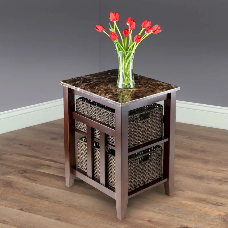 Table d'appoint avec plateau imitation marbre et 2 paniers