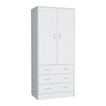 Armoire moderne à deux portes avec 3 tiroirs et 1 tringle à vêtements pour chambre à coucher
