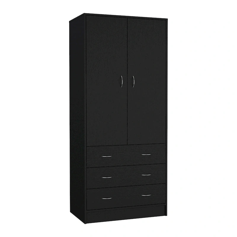 Armoire moderne à deux portes avec 3 tiroirs et 1 tringle à vêtements pour chambre à coucher