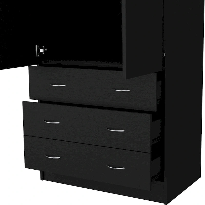Armoire moderne à deux portes avec 3 tiroirs et 1 tringle à vêtements pour chambre à coucher