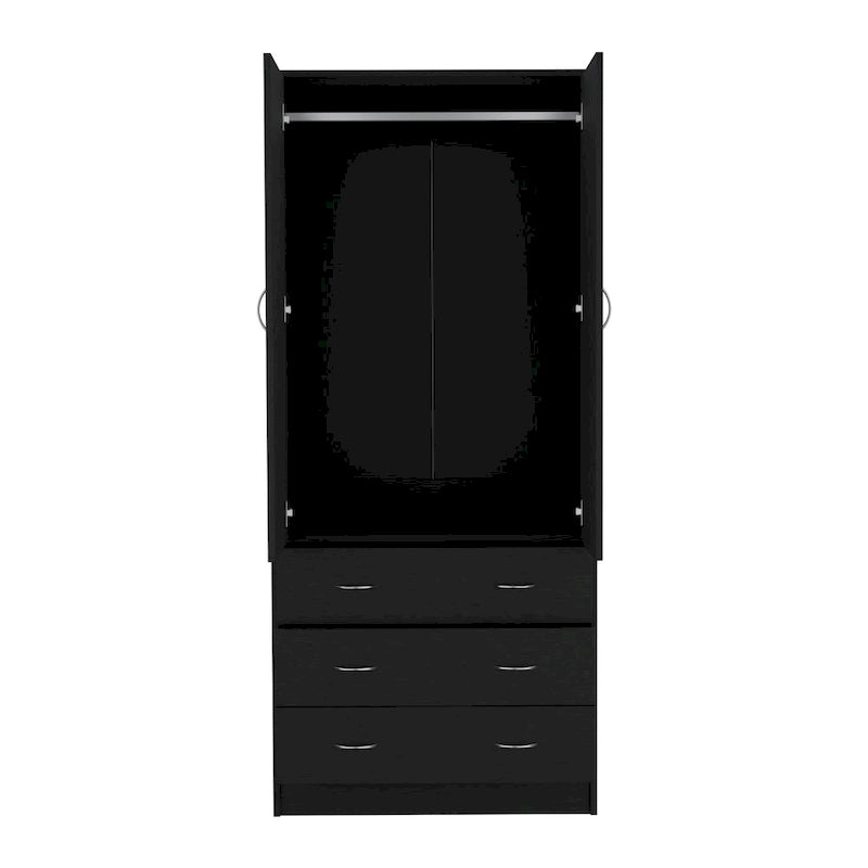 Armoire moderne à deux portes avec 3 tiroirs et 1 tringle à vêtements pour chambre à coucher