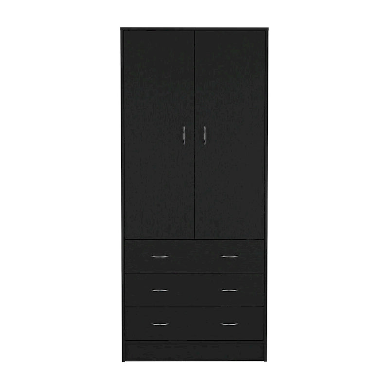 Armoire moderne à deux portes avec 3 tiroirs et 1 tringle à vêtements pour chambre à coucher