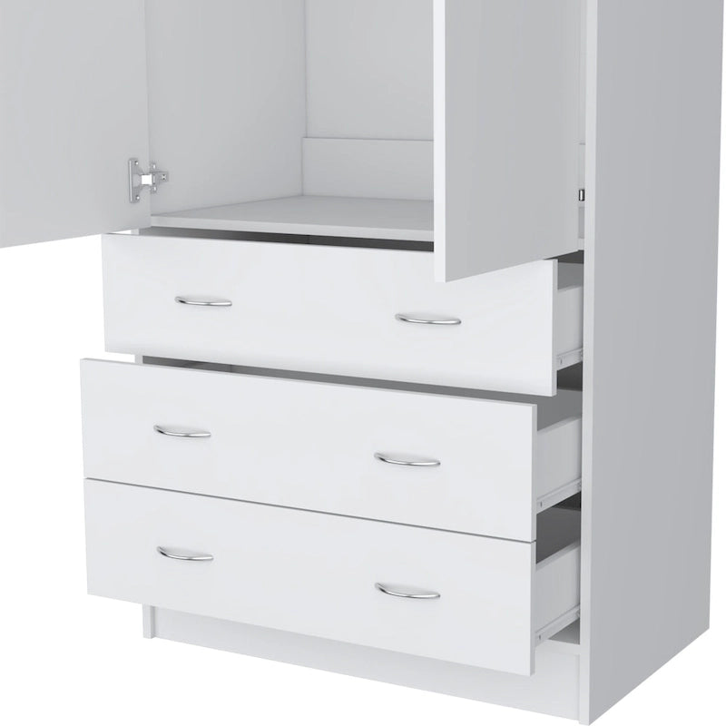 Armoire moderne à deux portes avec 3 tiroirs et 1 tringle à vêtements pour chambre à coucher