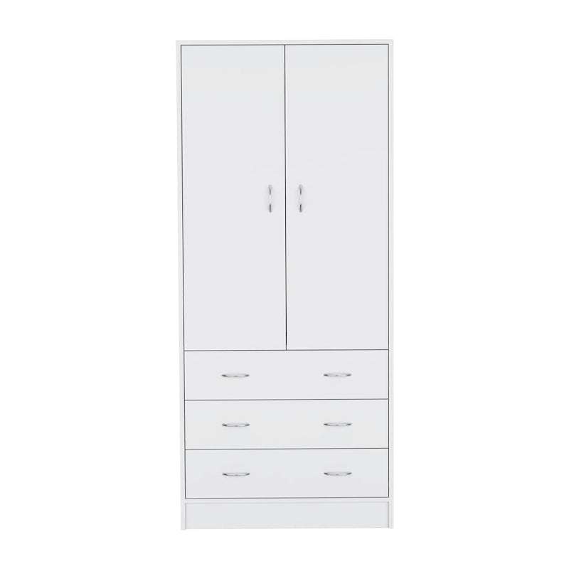 Armoire moderne à deux portes avec 3 tiroirs et 1 tringle à vêtements pour chambre à coucher