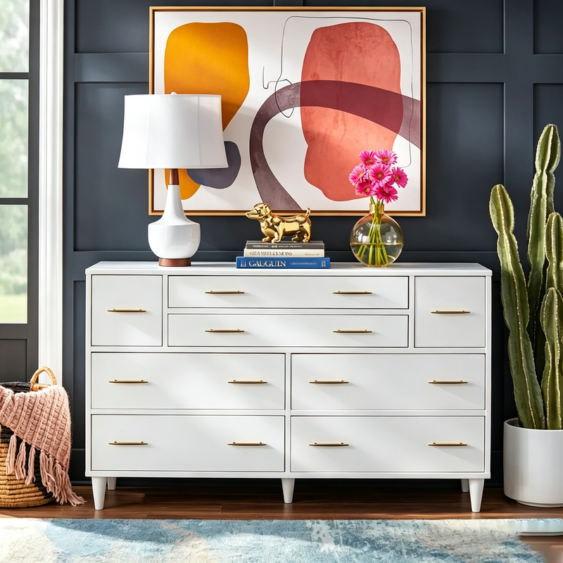 Commode Mid-Century Moderne à 8 tiroirs