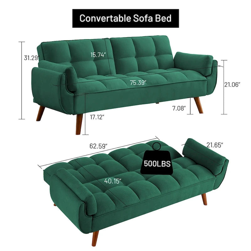 75.39 Canapé-lit, canapé convertible avec oreillers, meuble causeuse pliable pour salon