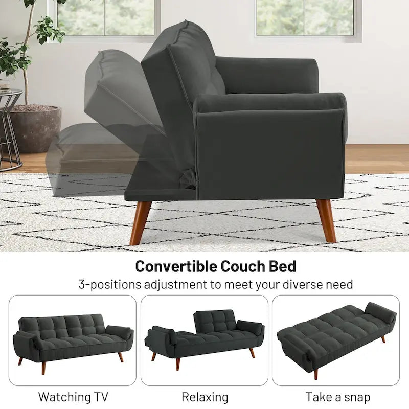 75.39 Canapé-lit, canapé convertible avec oreillers, meuble causeuse pliable pour salon