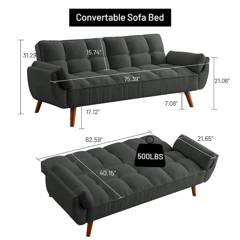 75.39 Canapé-lit, canapé convertible avec oreillers, meuble causeuse pliable pour salon