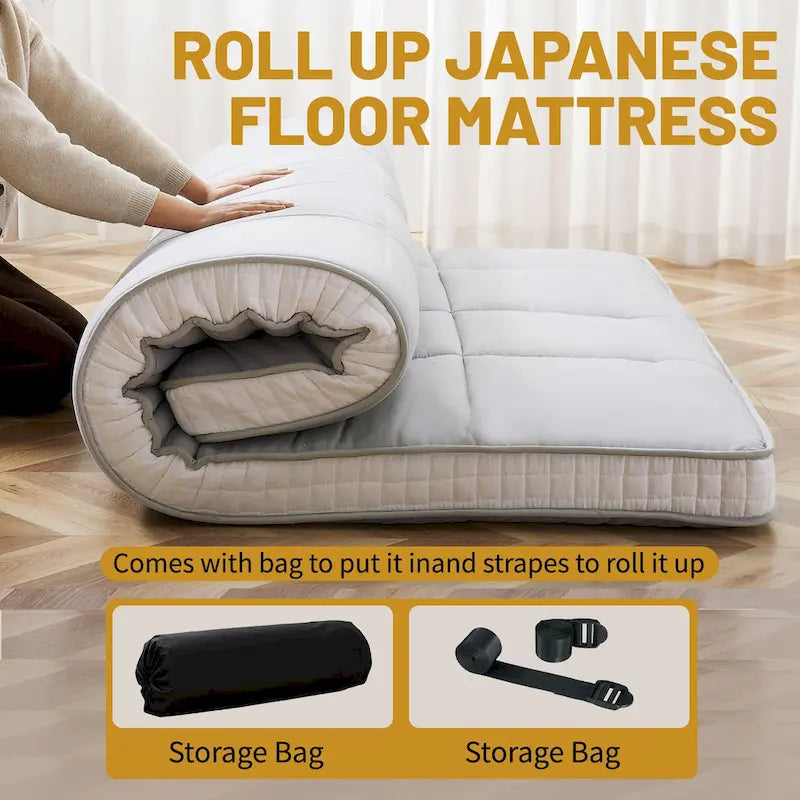 Matelas futon japonais à enrouler avec sac de rangement