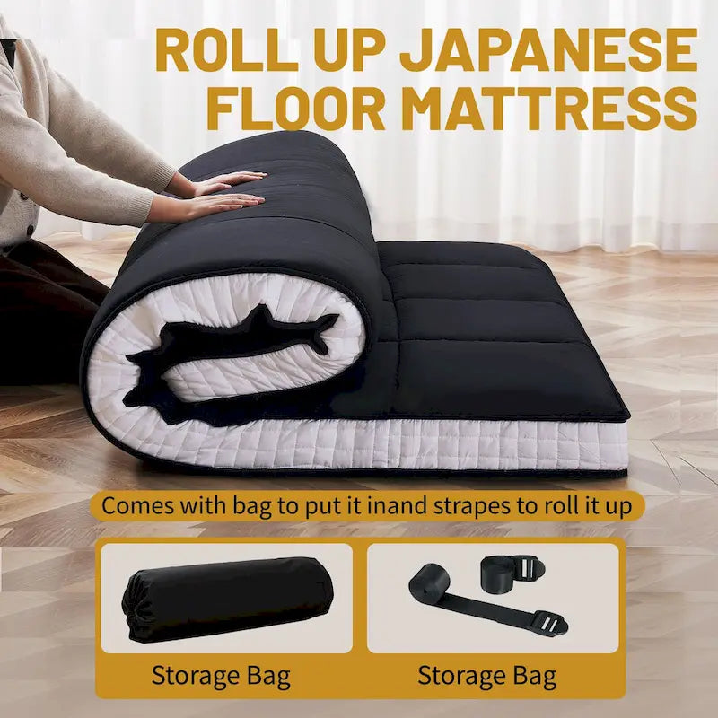 Matelas futon japonais à enrouler avec sac de rangement