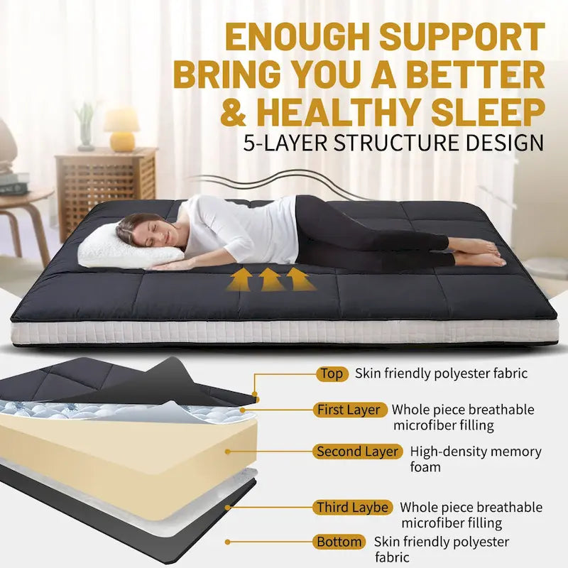 Matelas futon japonais à enrouler avec sac de rangement