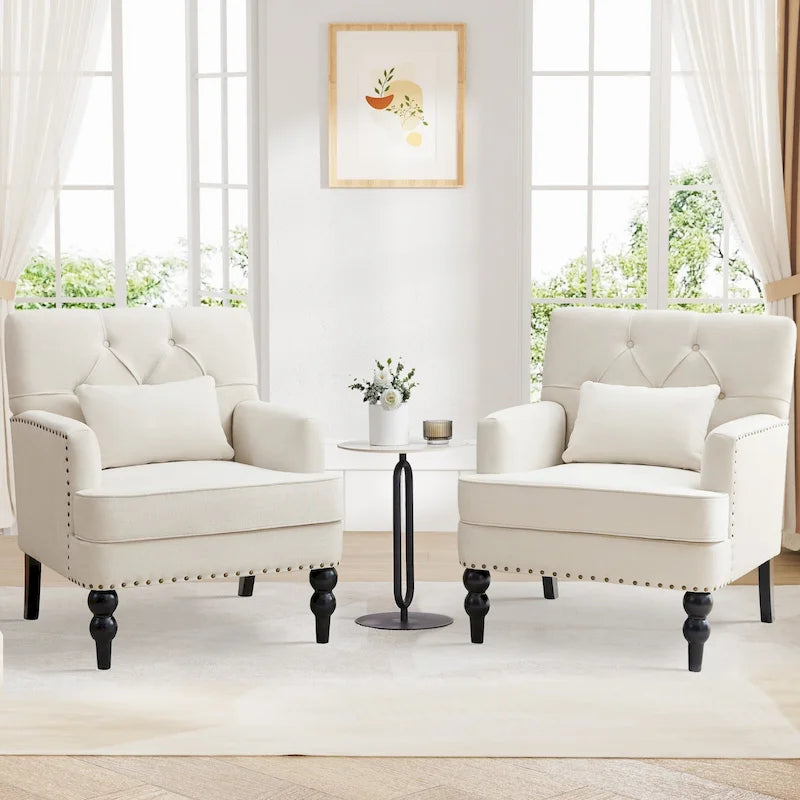 Fauteuil d'appoint capitonné avec oreiller lombaire beige/gris/bleu clair