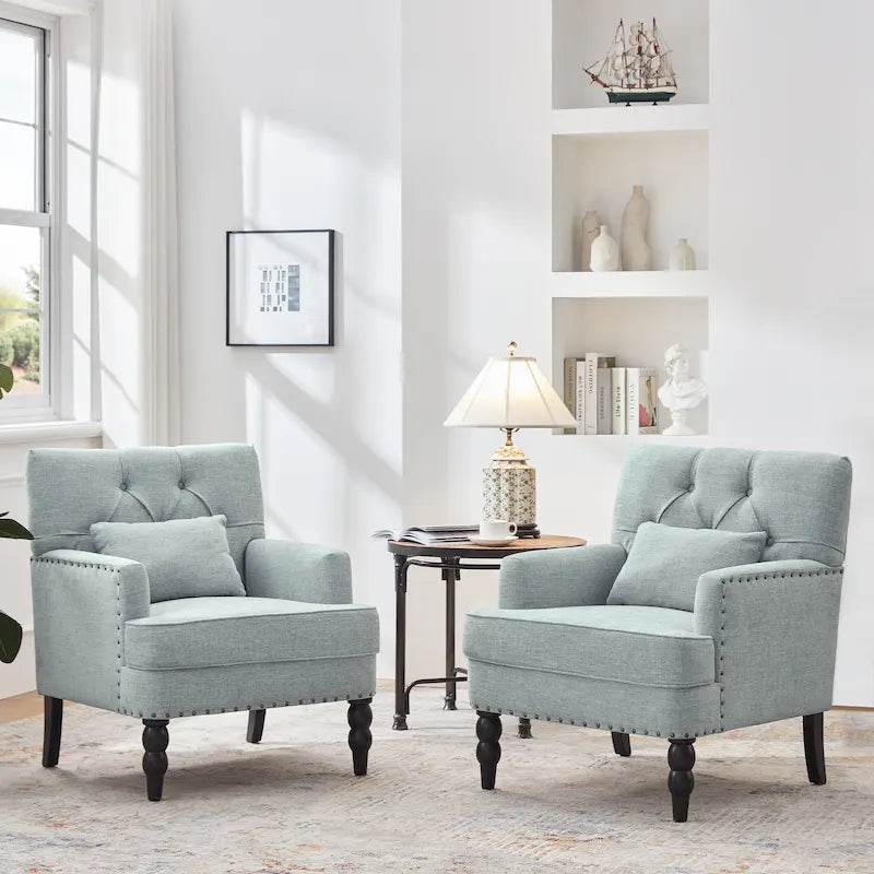 Fauteuil d'appoint capitonné avec oreiller lombaire beige/gris/bleu clair