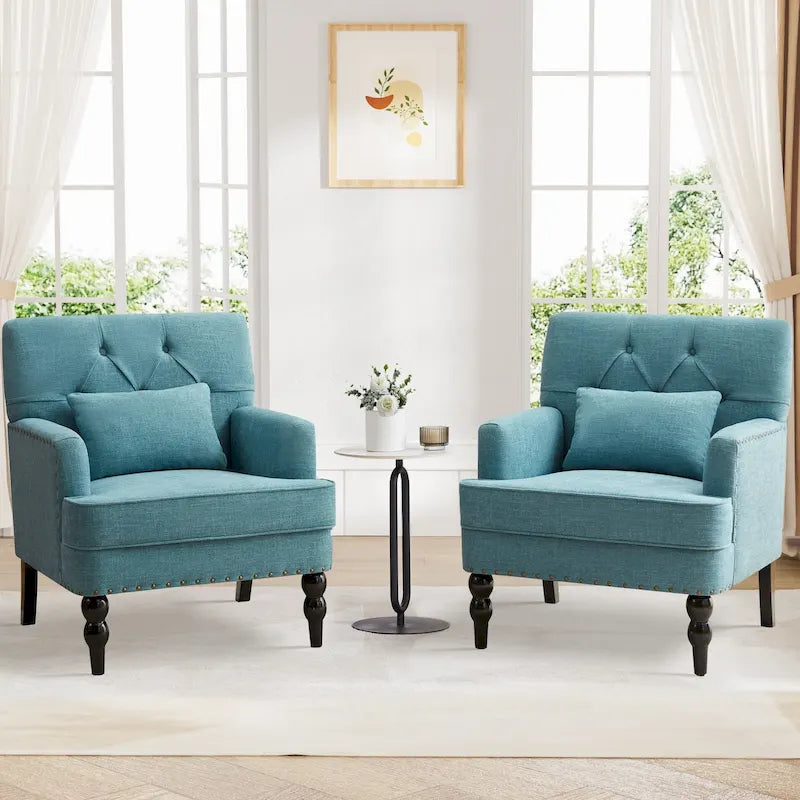 Fauteuil d'appoint capitonné avec oreiller lombaire beige/gris/bleu clair
