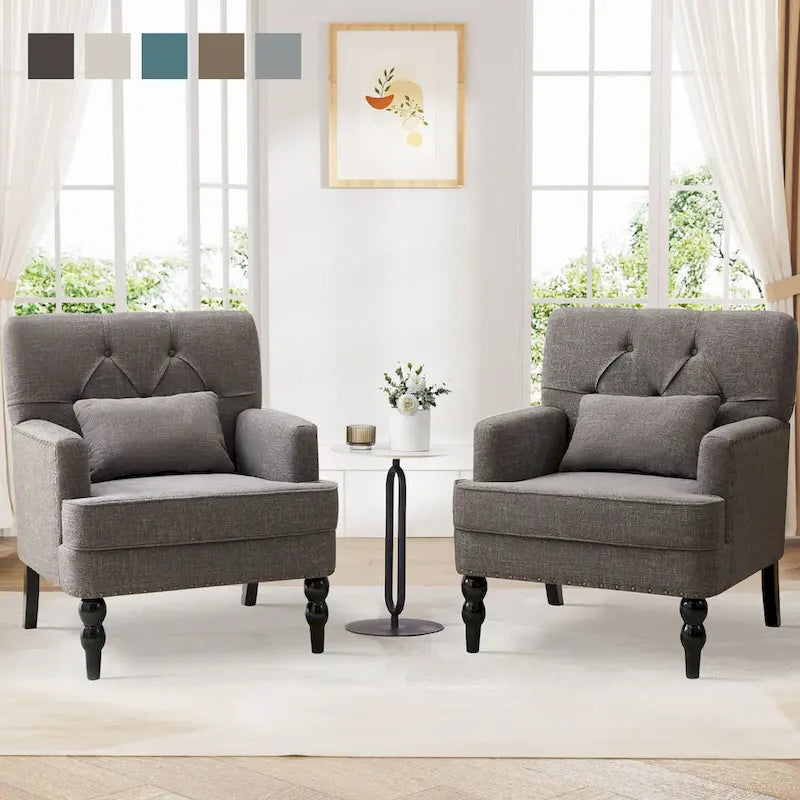 Fauteuil d'appoint capitonné avec oreiller lombaire beige/gris/bleu clair