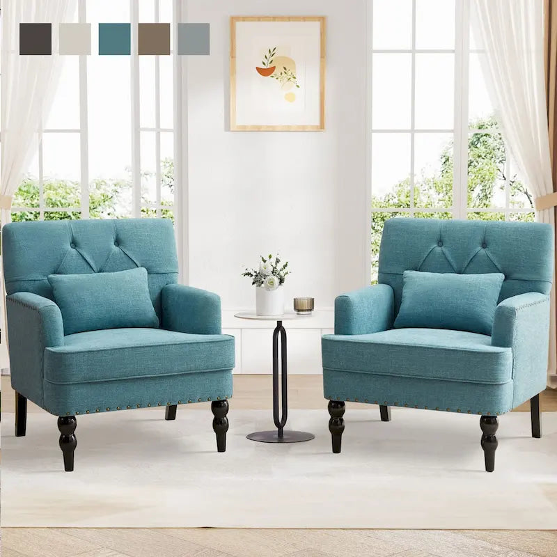 Fauteuil d'appoint capitonné avec oreiller lombaire beige/gris/bleu clair