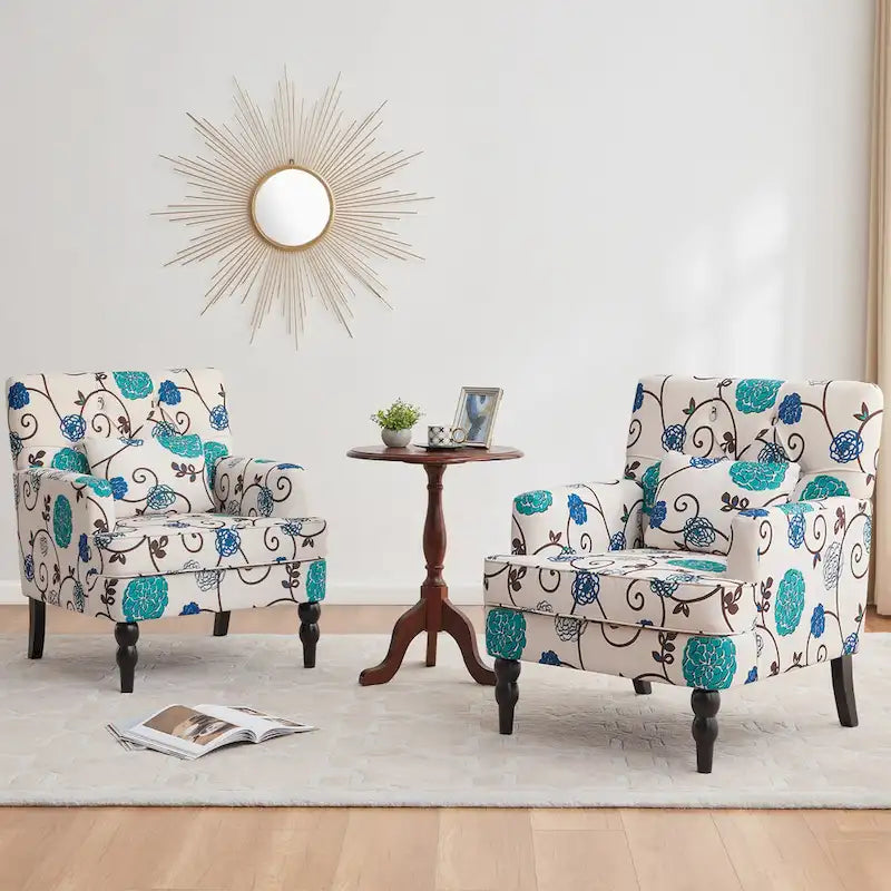 Fauteuil d'appoint capitonné avec oreiller lombaire beige/gris/bleu clair