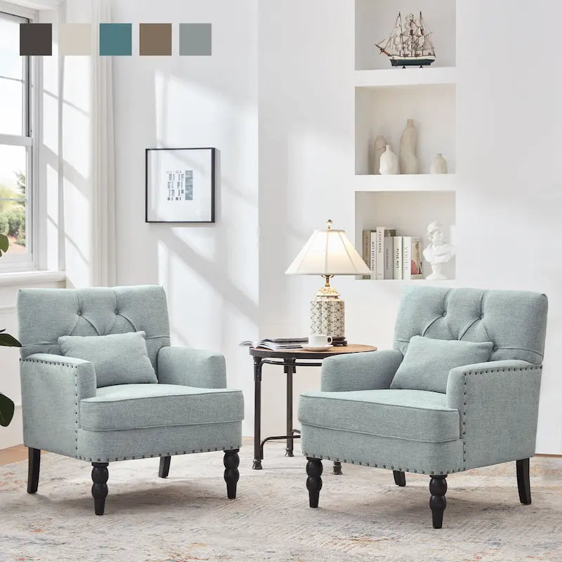Fauteuil d'appoint capitonné avec oreiller lombaire beige/gris/bleu clair