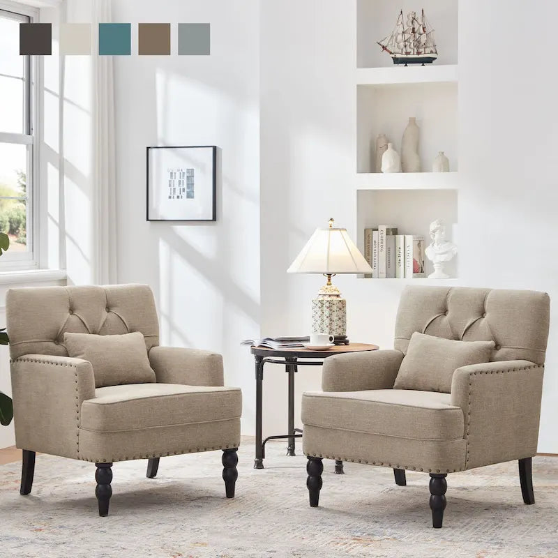 Fauteuil d'appoint capitonné avec oreiller lombaire beige/gris/bleu clair