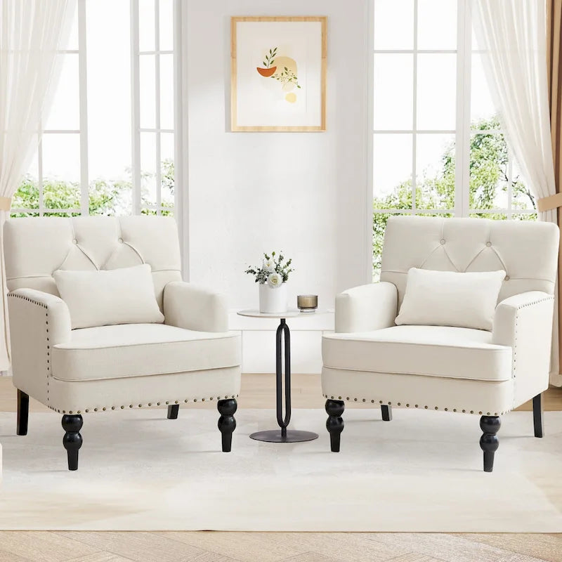 Fauteuil d'appoint capitonné avec oreiller lombaire beige/gris/bleu clair