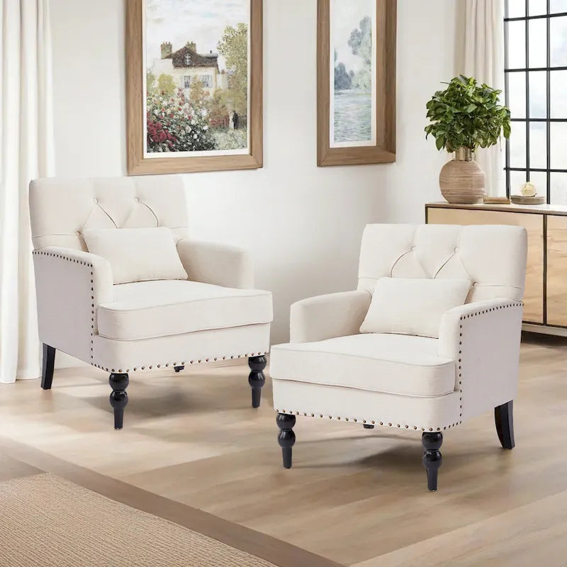 Fauteuil d'appoint capitonné avec oreiller lombaire beige/gris/bleu clair
