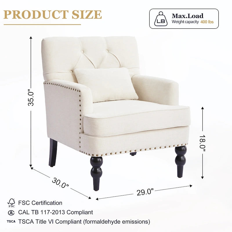 Fauteuil d'appoint capitonné avec oreiller lombaire beige/gris/bleu clair