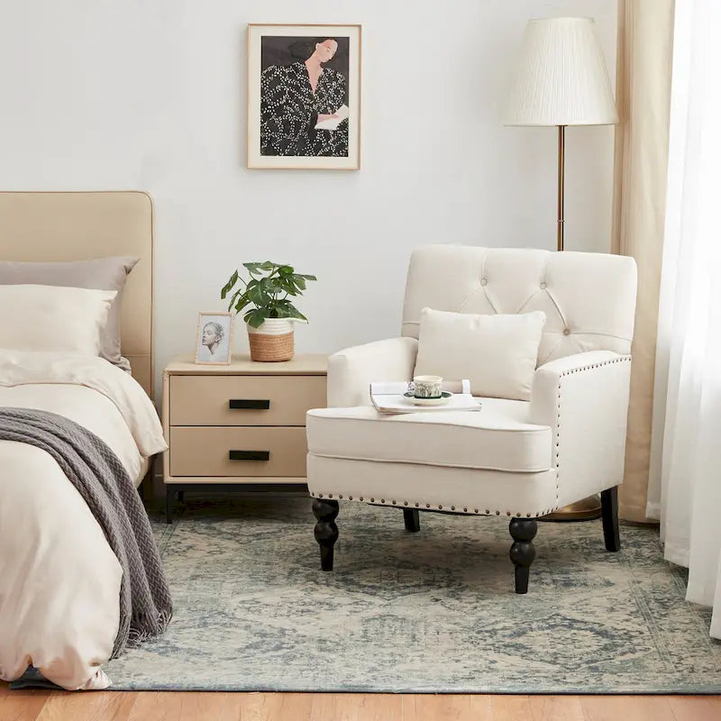 Fauteuil d'appoint capitonné avec oreiller lombaire beige/gris/bleu clair