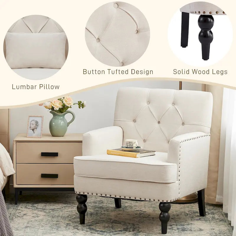 Fauteuil d'appoint capitonné avec oreiller lombaire beige/gris/bleu clair