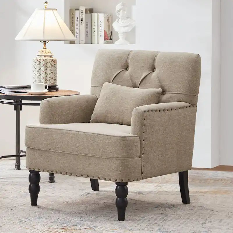 Fauteuil d'appoint capitonné avec oreiller lombaire beige/gris/bleu clair