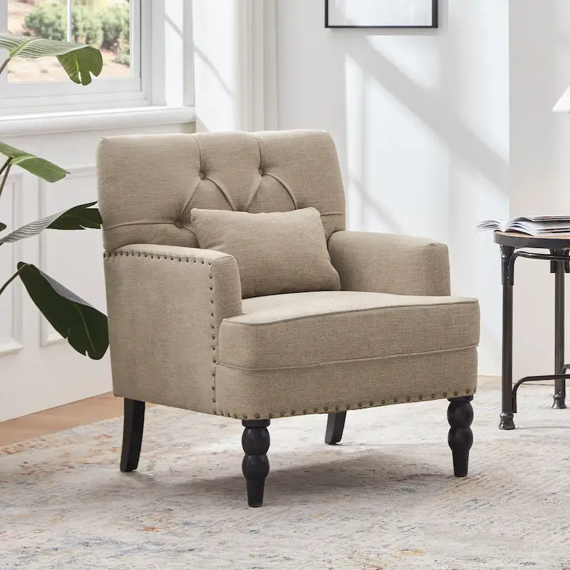 Fauteuil d'appoint capitonné avec oreiller lombaire beige/gris/bleu clair