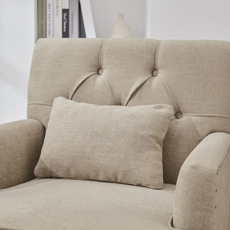 Fauteuil d'appoint capitonné avec oreiller lombaire beige/gris/bleu clair