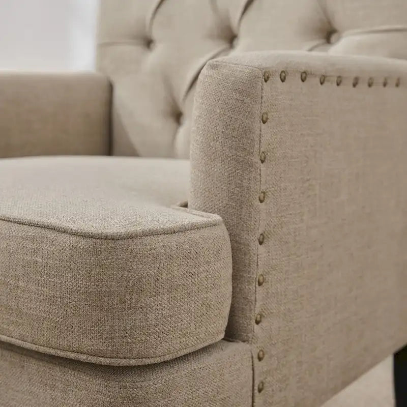 Fauteuil d'appoint capitonné avec oreiller lombaire beige/gris/bleu clair