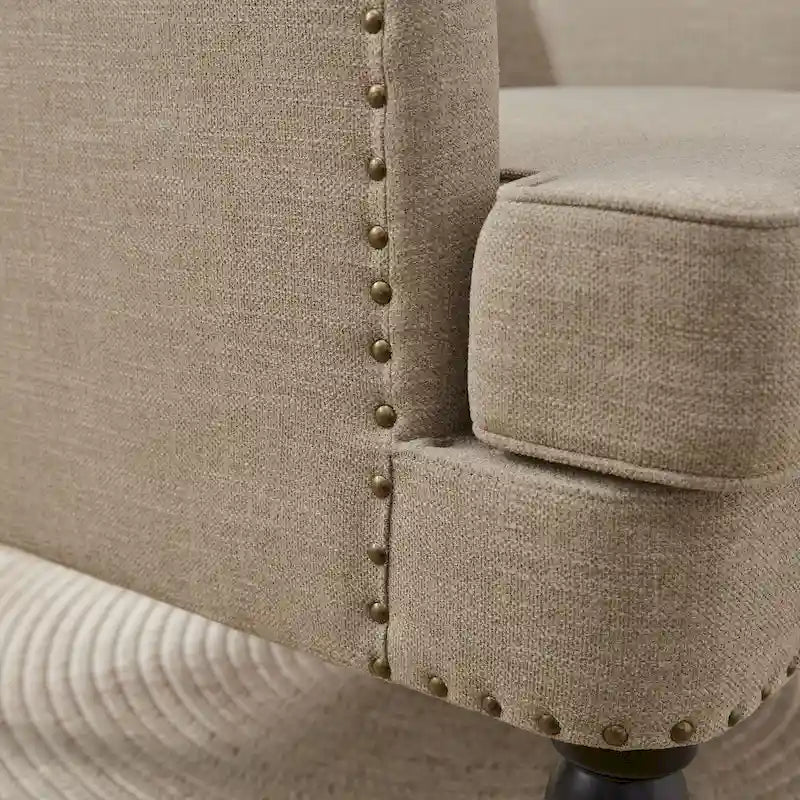 Fauteuil d'appoint capitonné avec oreiller lombaire beige/gris/bleu clair