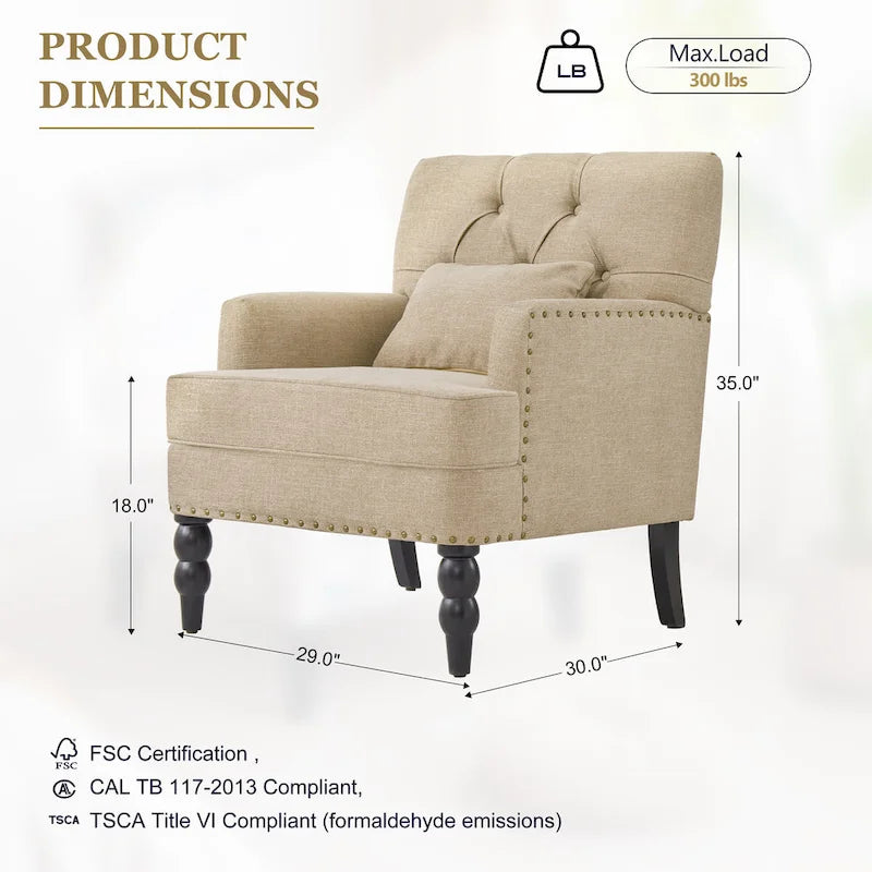 Fauteuil d'appoint capitonné avec oreiller lombaire beige/gris/bleu clair