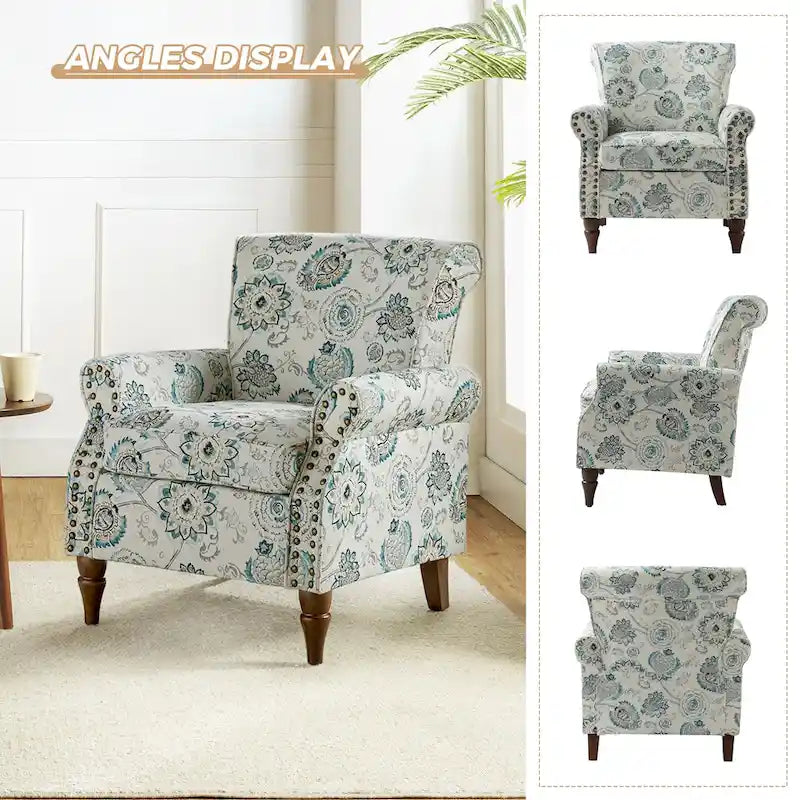 Fauteuil d'appoint traditionnel en polyester avec accoudoirs roulés et garniture cloutée