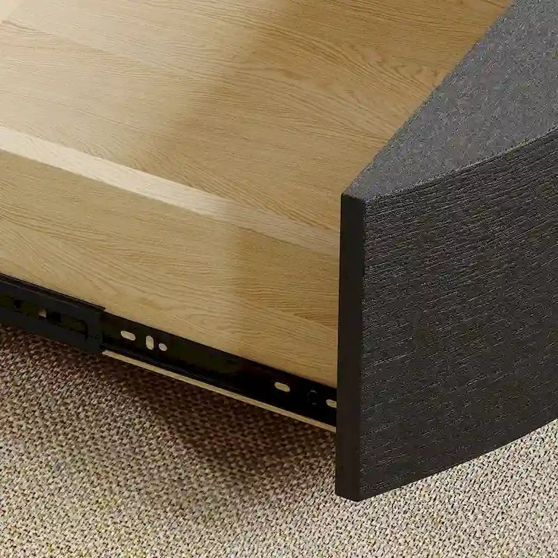 Table basse tambour moderne avec placage de chêne, table basse en pierre frittée avec 2 tiroirs en bois massif, entièrement assemblée, blanche