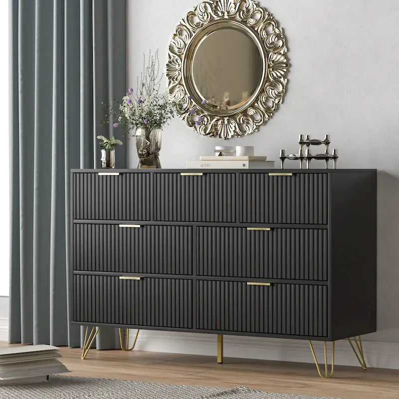 Commode à tiroirs cannelés pour chambre à coucher