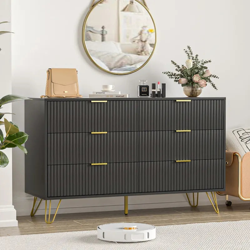 Commode à tiroirs cannelés pour chambre à coucher