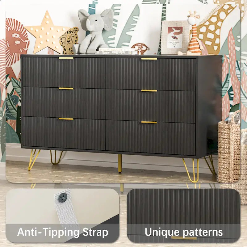 Commode à tiroirs cannelés pour chambre à coucher