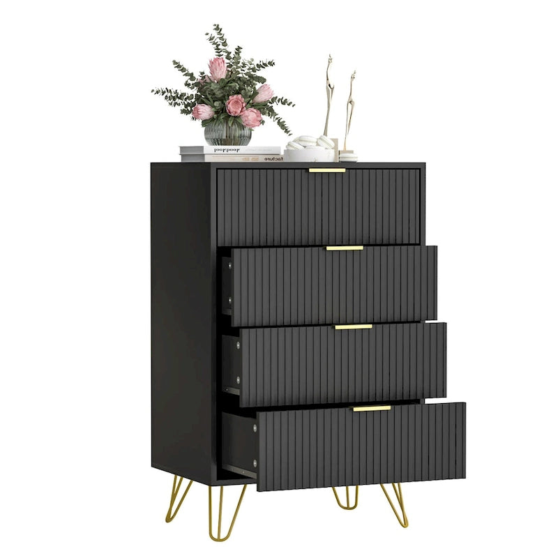 Commode à tiroirs cannelés pour chambre à coucher