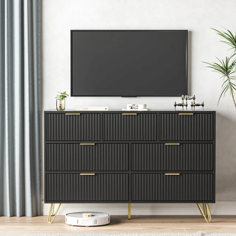 Commode à tiroirs cannelés pour chambre à coucher