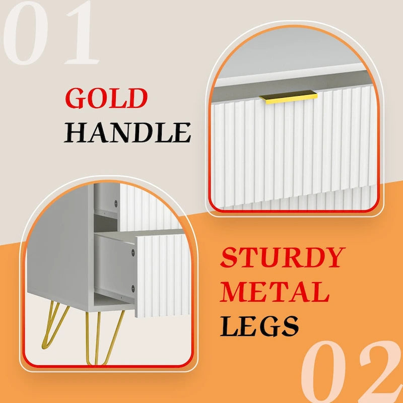 Commode à tiroirs cannelés pour chambre à coucher