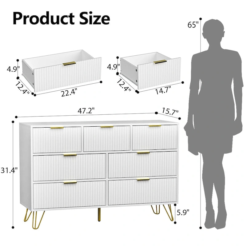 Commode à tiroirs cannelés pour chambre à coucher