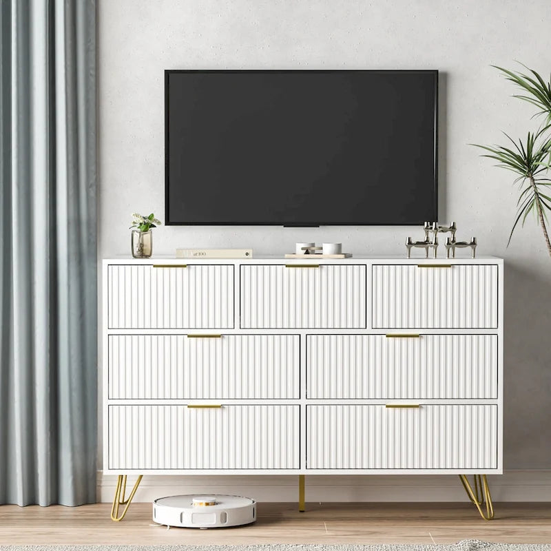 Commode à tiroirs cannelés pour chambre à coucher