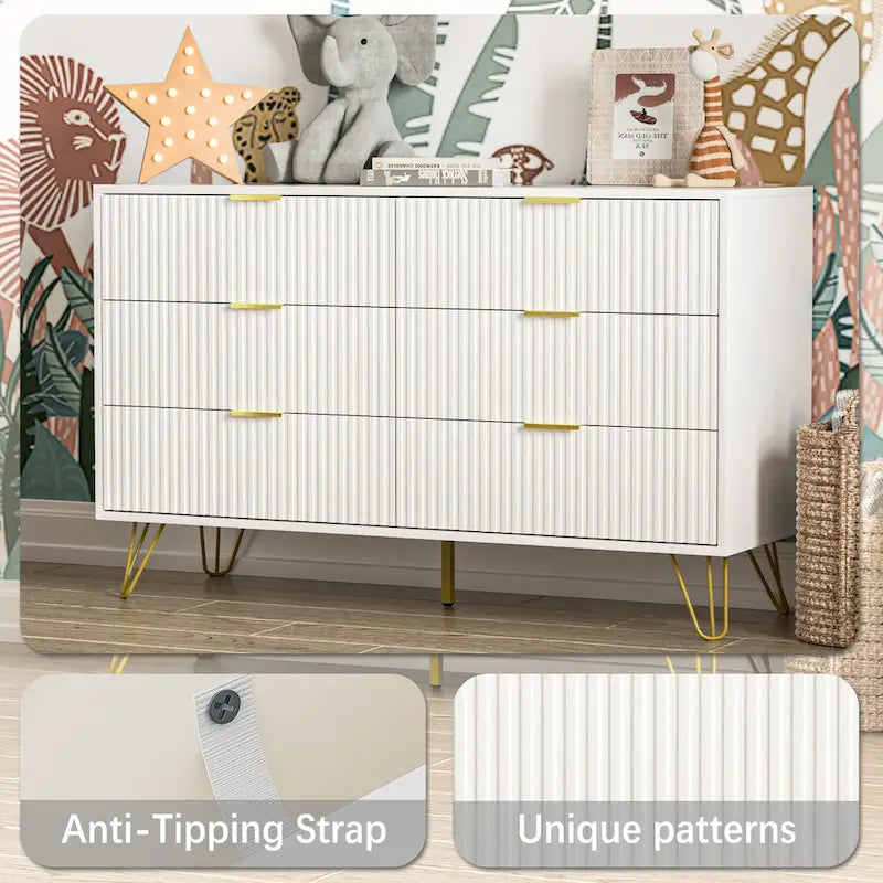 Commode à tiroirs cannelés pour chambre à coucher