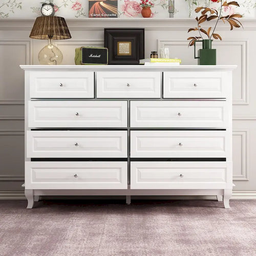 Commode à 9 tiroirs avec pieds en bois massif, console en laque