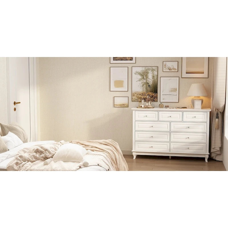 Commode à 9 tiroirs avec pieds en bois massif, console en laque