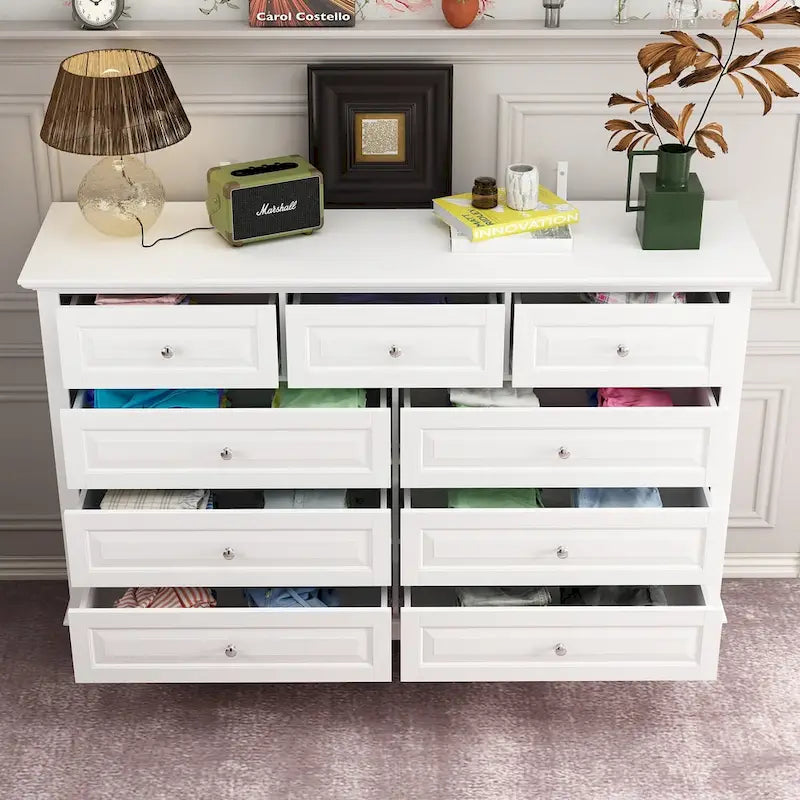 Commode à 9 tiroirs avec pieds en bois massif, console en laque